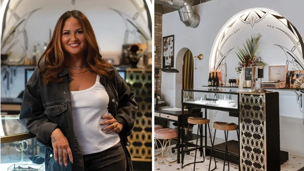 Viviana Langhoff, owner of Adornment + Theory. Right: Langhoff’s boutique in Chicago image