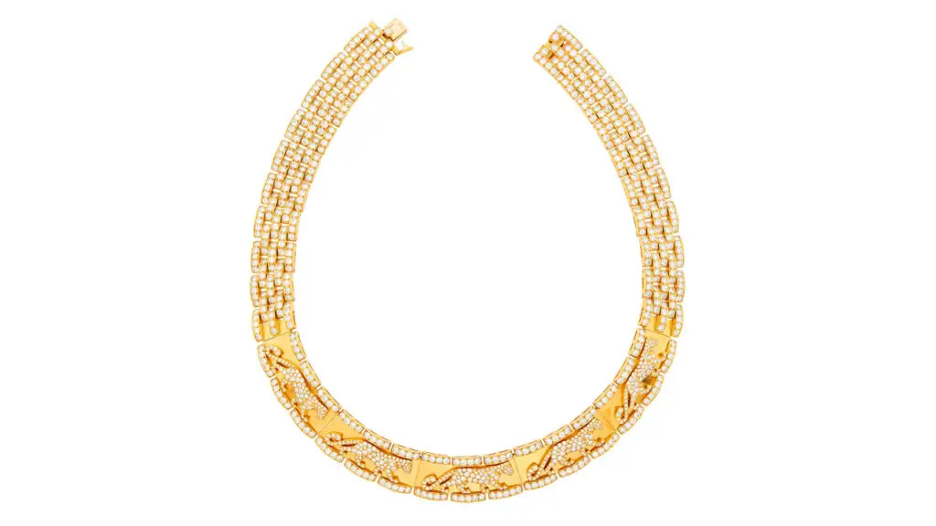 This Cartier gold and diamond Mahango Panthère necklace features more than 500 round diamonds weighing approximately 30 carats at Doyle image