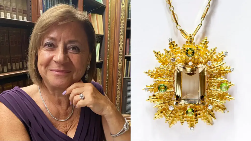 Left: Janet Z. Dunayevich headshot; Anthonini necklace at L & Z Jewelry and Gifts