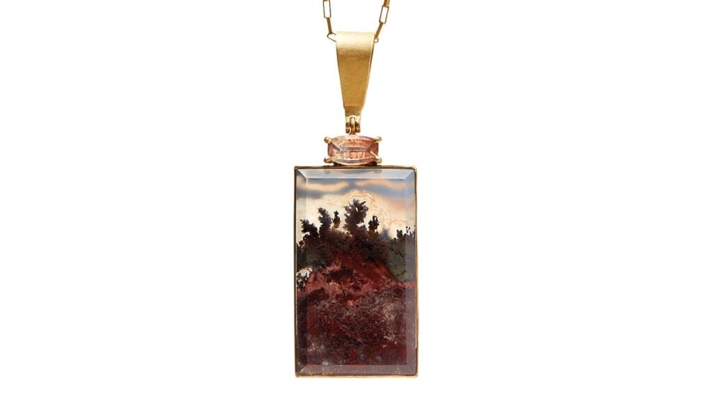 Forest pendant by Daria de Koning in 18-karat gold with moss agate and sunstone image