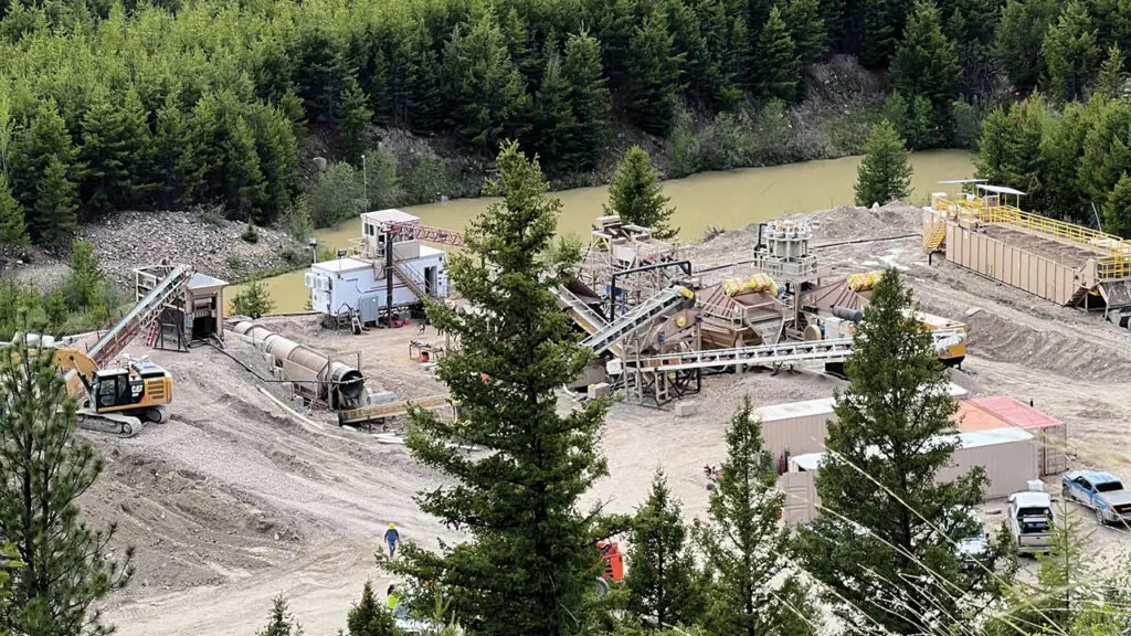 Aerial view of Potentate Mining’s processing plant, which looks out along the west fork of Rock Creek
