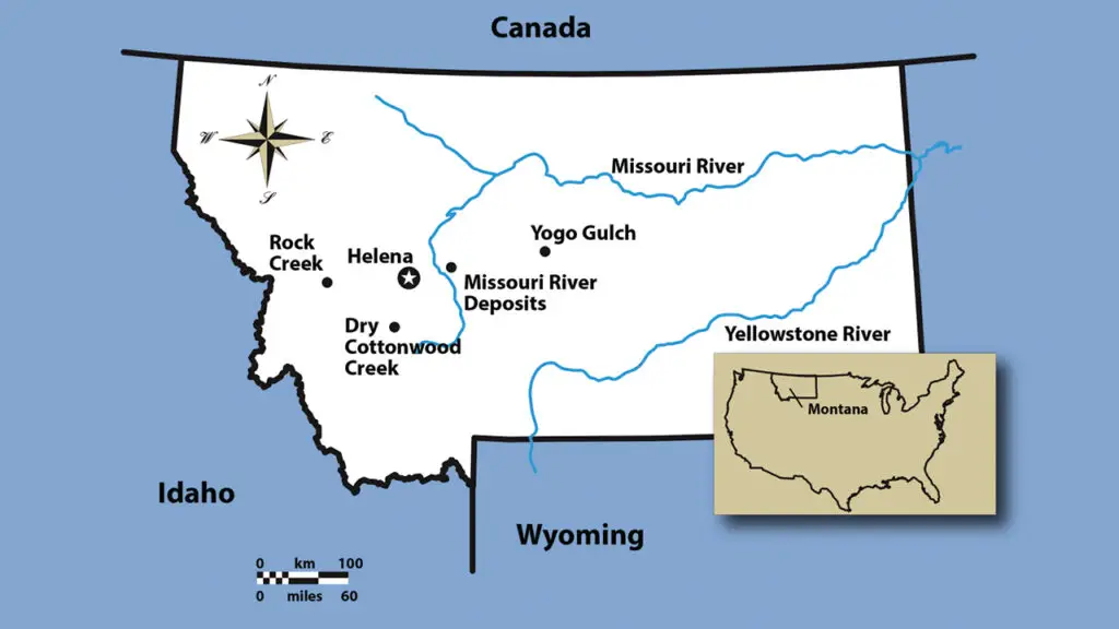 Map of the Montana sapphire mining sites image