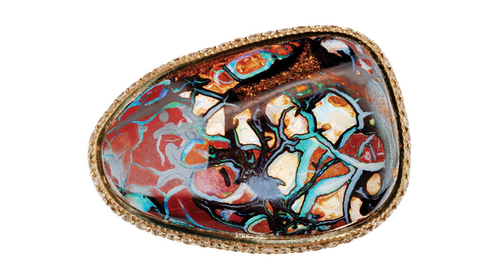 Jacquie Aiche Stardust ring with a free-form Koroit opal image