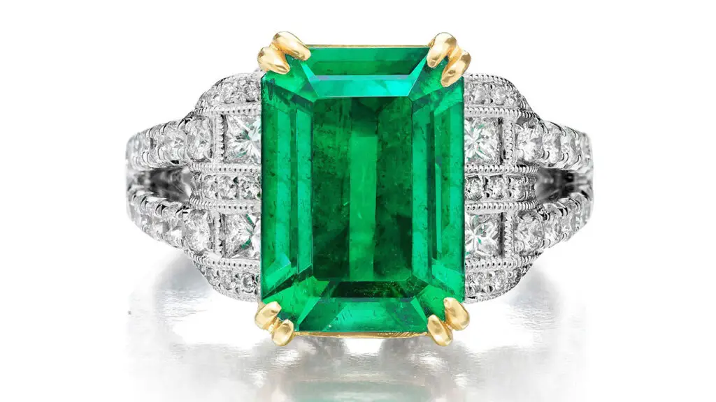 Emerald and diamond ring at Phillips image