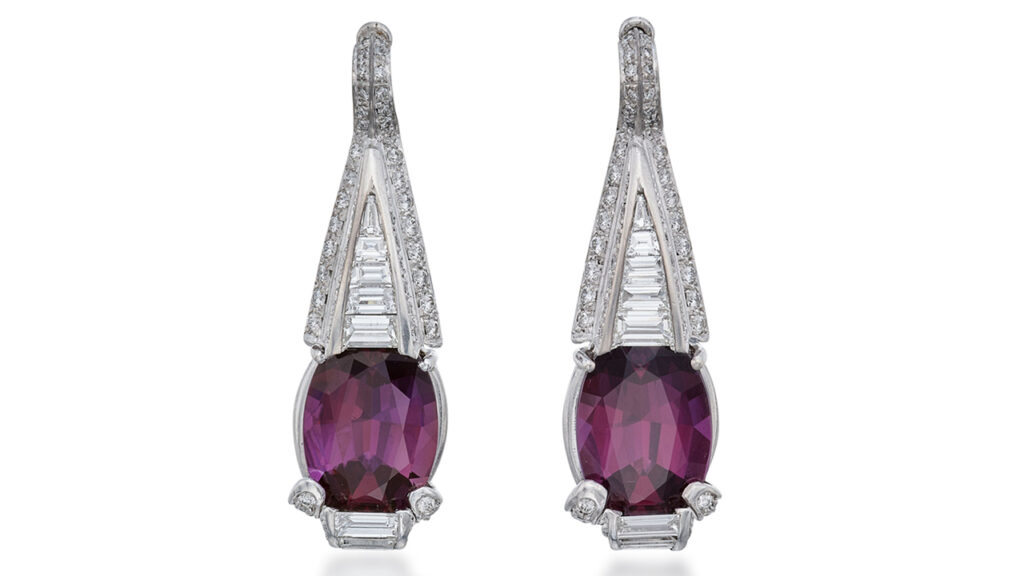 Oval-shaped Brazilian alexandrite earrings at Sotheby's image