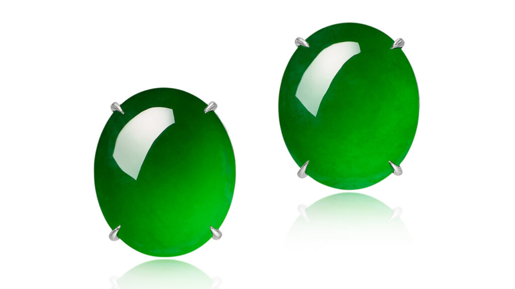 Oval-shaped jadeite cabochon earrings, Sotheby's image