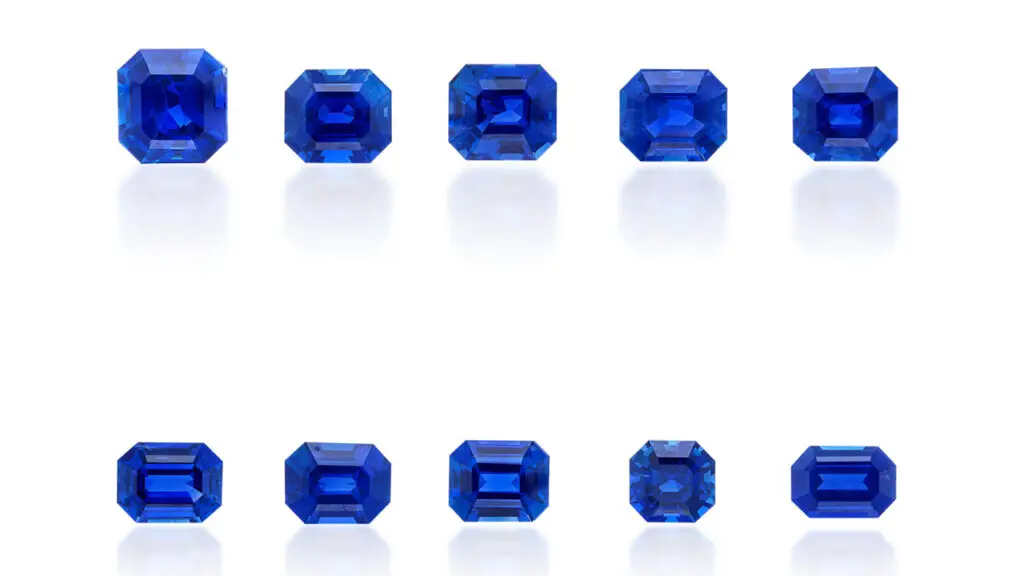 Group of 10 emerald and square emerald-cut Kashmir sapphires at Sotheby's