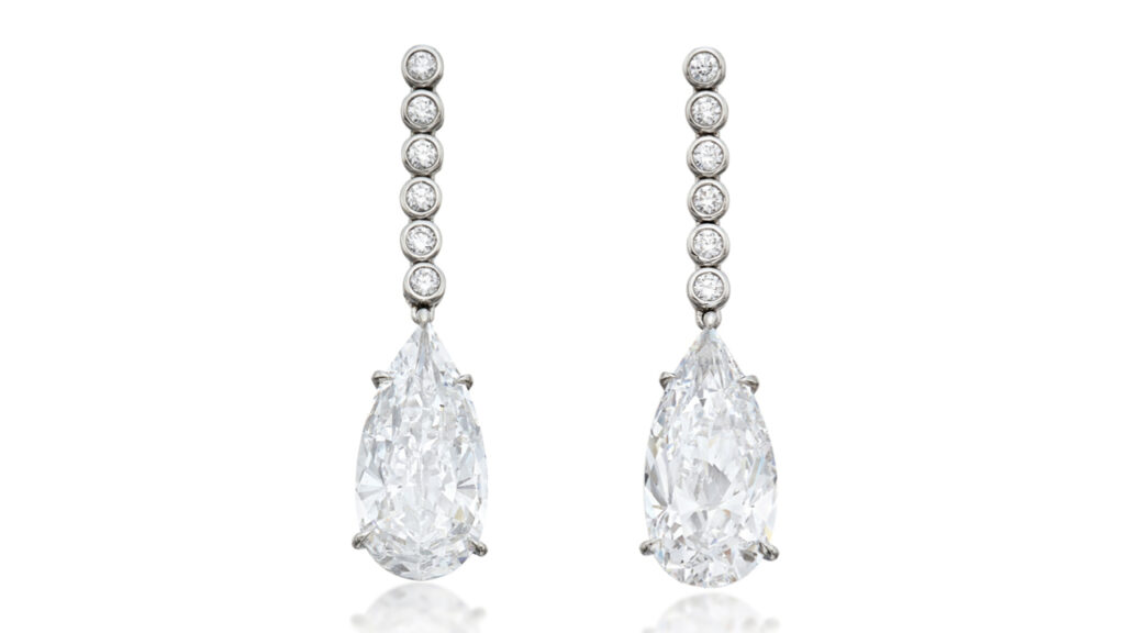 Two pear-shaped diamond earrings, Sotheby's image