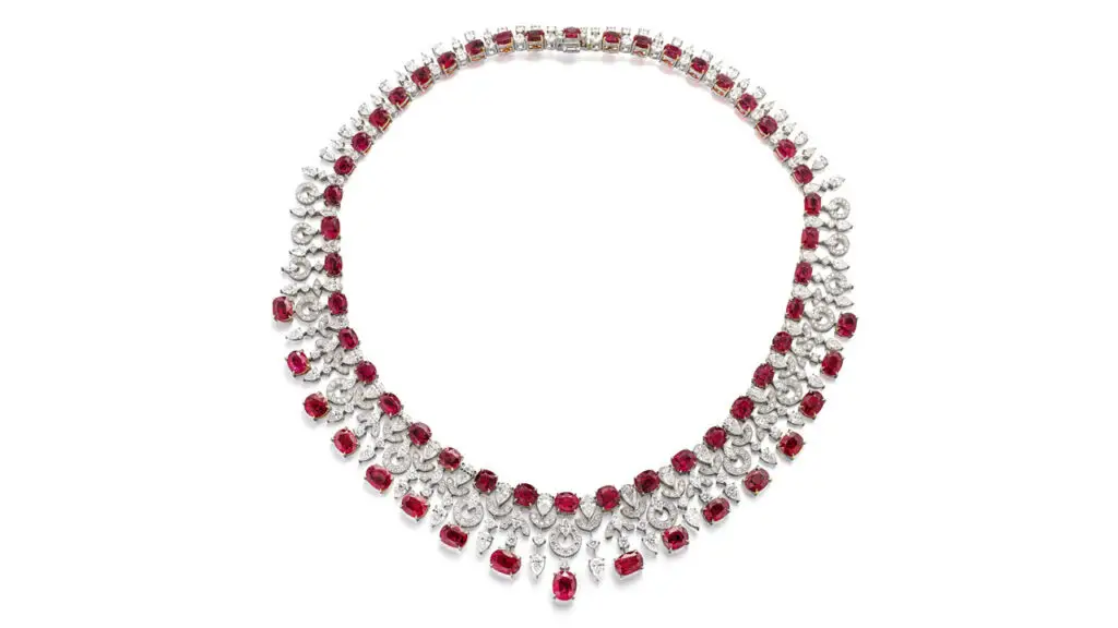 Cushion-shaped Burmese rubies and diamonds necklace at Sotheby's image
