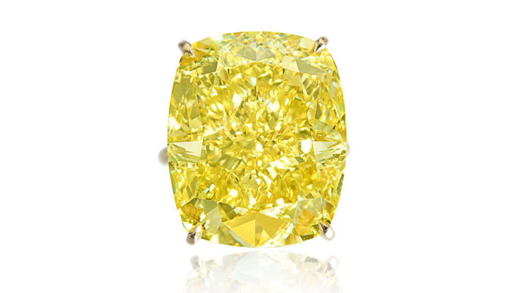 Cushion modified brilliant-cut yellow diamond ring at Sotheby's image