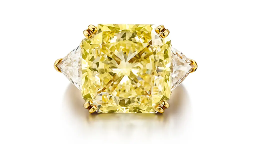 Cushion-shaped fancy-vivid-yellow diamond ring image