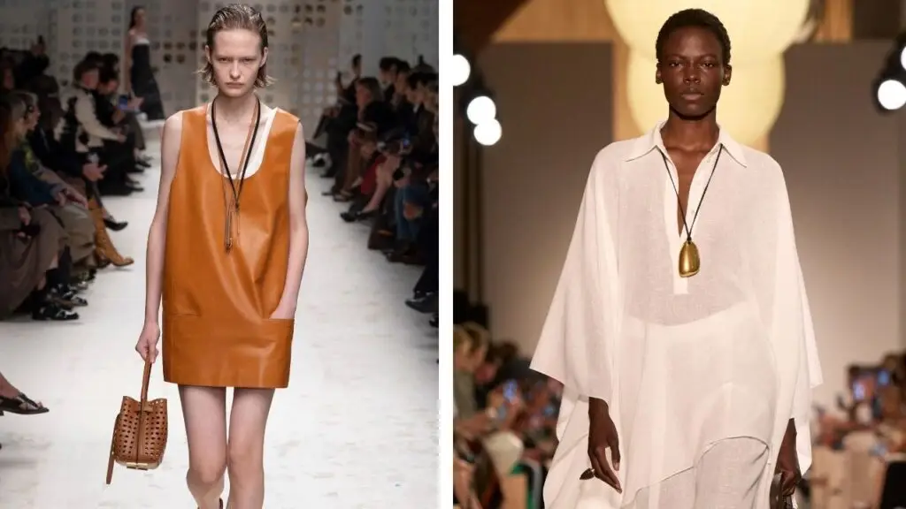 Leather necklaces at Tod’s (left) and a pendant on a leather thong at Michael Kors image