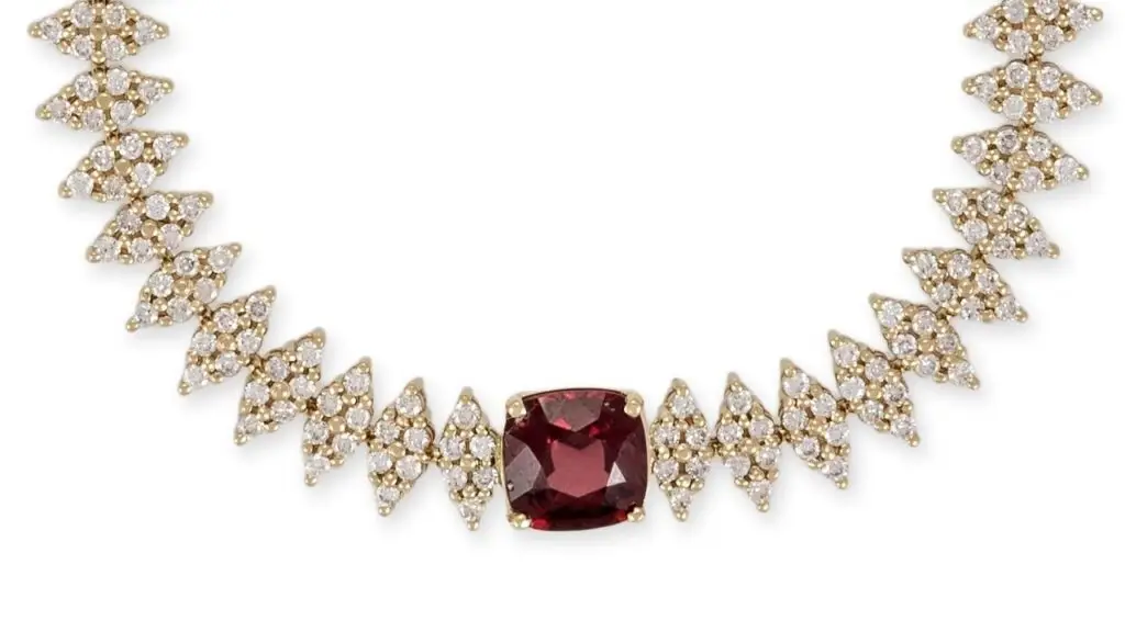 Double Liz diamond and yellow-gold bracelet by Jacquie Aiche with a rhodolite garnet image