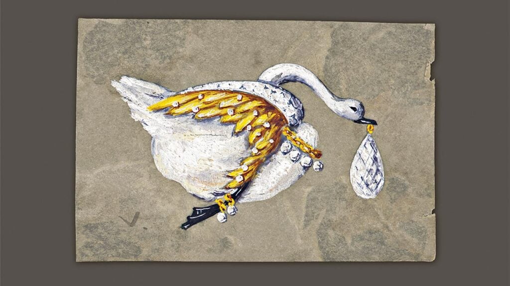 Gouache sketch of a swan jewel by Fulco di Verdura image