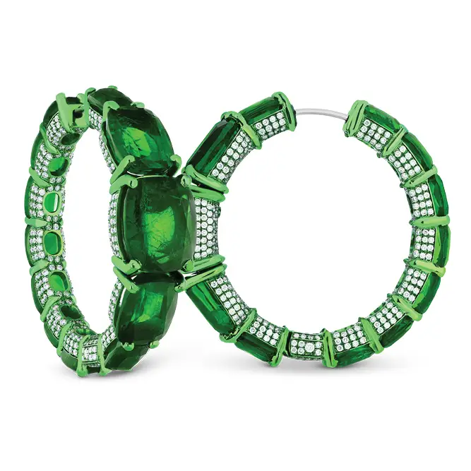 Emerald, diamond and titanium earrings by Lugano Diamonds image