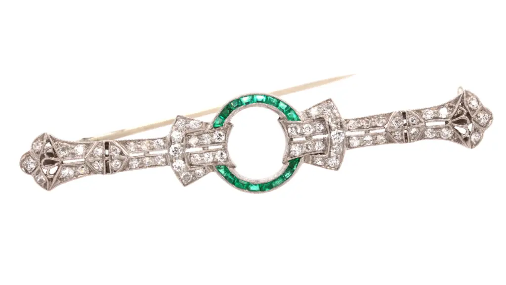 An emerald and diamond Art Deco brooch image