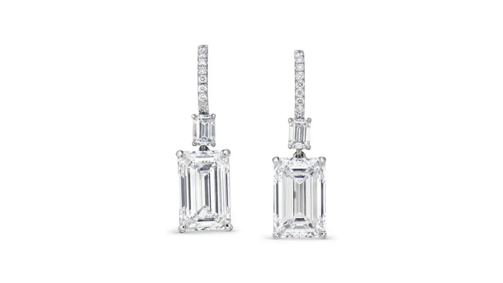 Emerald-cut diamond earrings at Christie's image