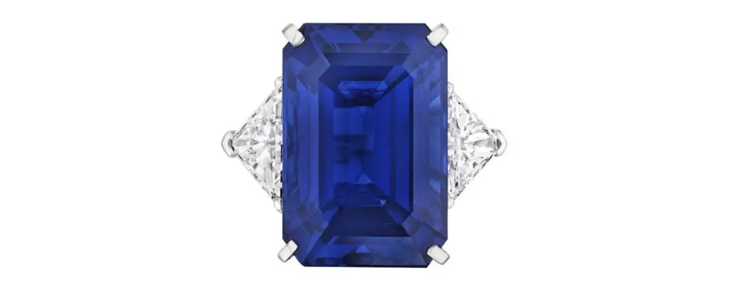 Emerald cut sapphire ring, Christies image