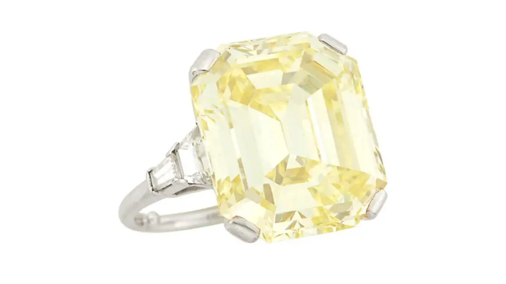 Emerald-cut, fancy-intense-yellow, diamond ring at Doyle image