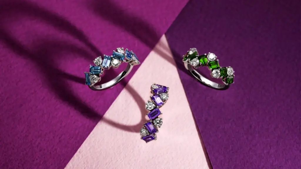 Leibish Cascade rings with diamonds, aquamarine, tourmaline and tanzanite image