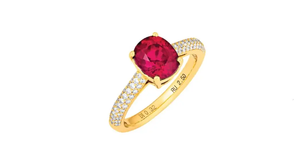 An 18-karat-gold ring by Asia Lounges with an unheated 2.5-carat Vietnamese ruby image
