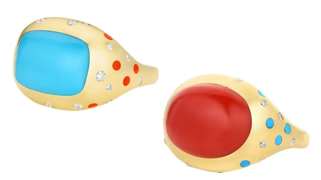 Positano rings with turquoise and coral by Seal & Scribe image