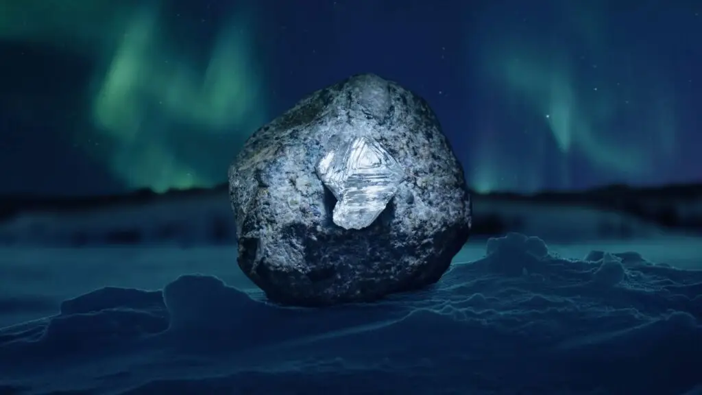 An image of a diamond embedded in a rock, part of a marketing campaign to promote Canadian diamonds image