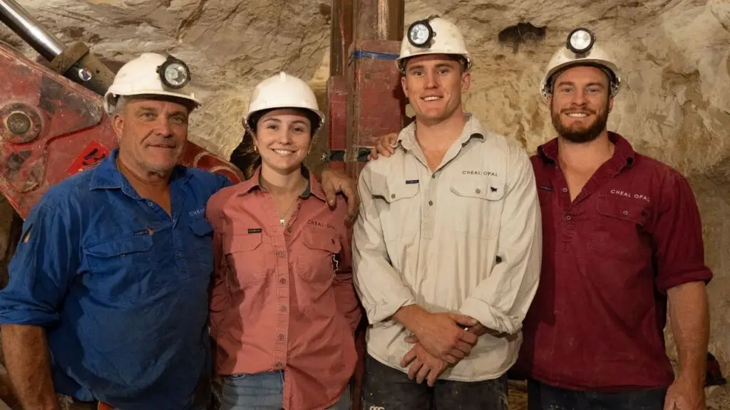 Left to right: Cheal Opal founder Chris Cheal with his children Luca, Oscar and Rory at a mine site image
