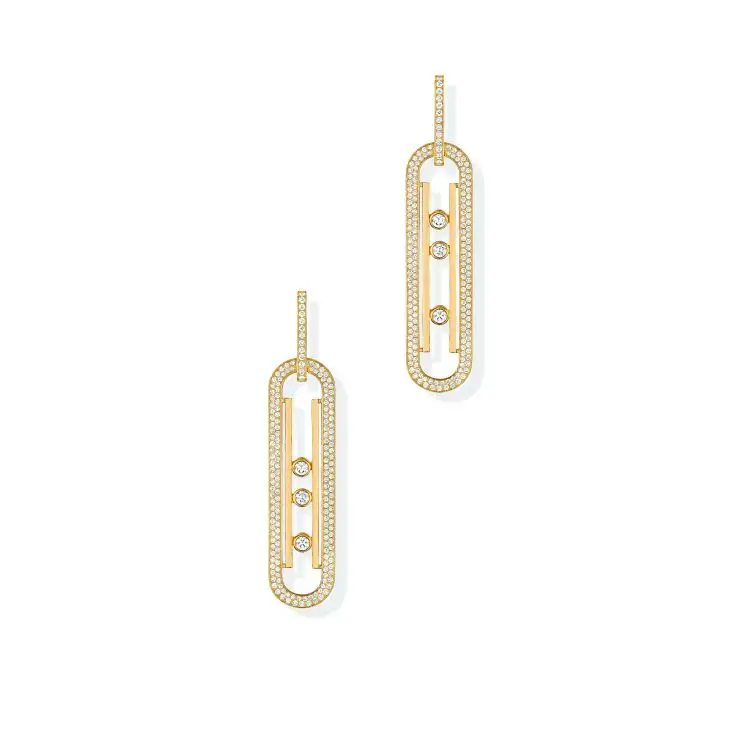 Messika Move 10th anniversary earrings in yellow gold and diamonds. (Messika)