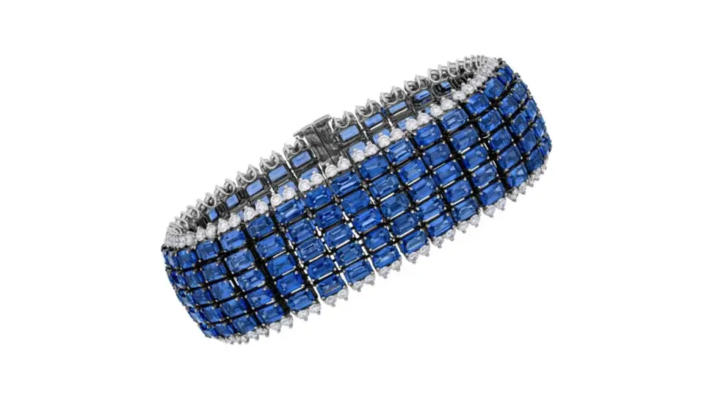 A Stephen Silver bracelet with diamonds and 67.67 carats of unheated emerald-cut blue sapphires in 18-karat white gold image