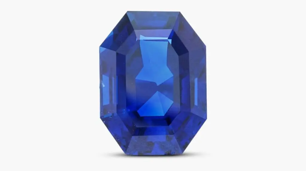 An unmounted octagonal step-cut, 6.97-carat Ceylon sapphire, offered without reserve at Sotheby's image