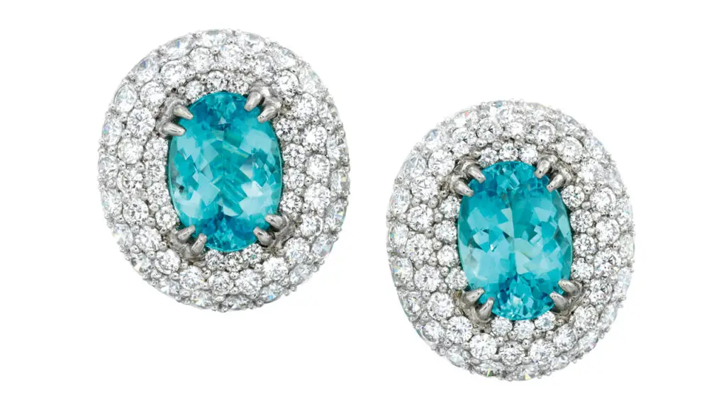 Pair of Paraiba-tourmaline and diamond ear clips at Bonhams image