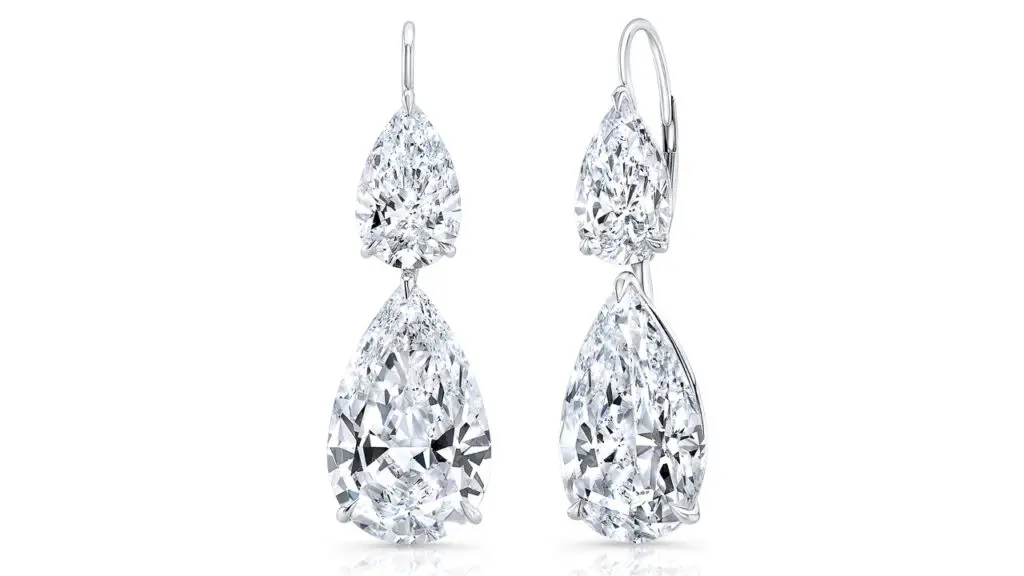 Drop earrings by Rahaminov Diamonds featuring pear-shaped diamonds in 18-karat white gold image