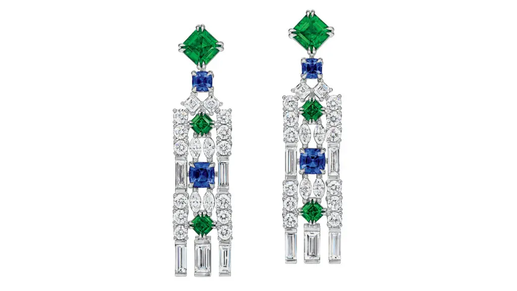 Harry Winston New York earrings with emeralds, sapphires and diamonds image