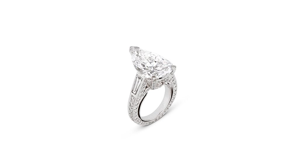 A Mauboussin ring bearing a pear brilliant-cut, 10.37-carat, D, VVS1 diamond with the potential to be internally flawless at Christie's image