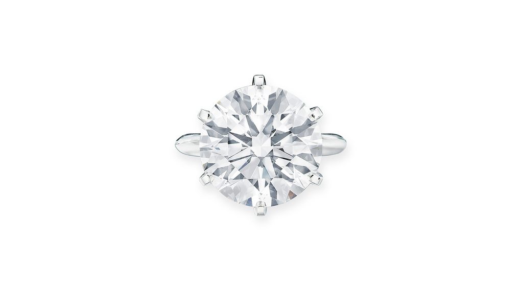 This Tiffany & Co. ring contains a round brilliant-cut, 11.69-carat, D, internally flawless, type IIa diamond, with the potential for higher clarity at Christie's image