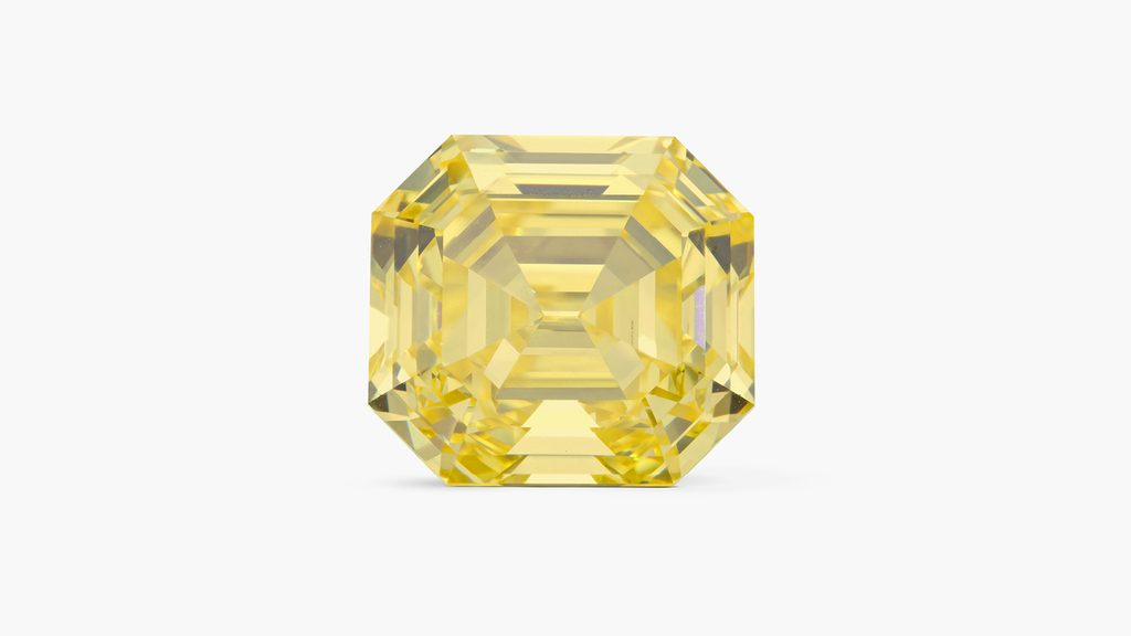 A ring with a step-cut, 18.03-carat, fancy-vivid-yellow, VVS2 diamond at Sotheby's image