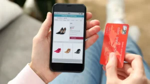 A woman purchasing goods online image