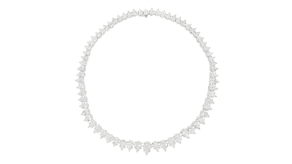 A rivière necklace comprising 67 pear brilliant-cut, 0.50- to 2.47-carat, D, internally flawless to VVS1 diamonds at Christie's image