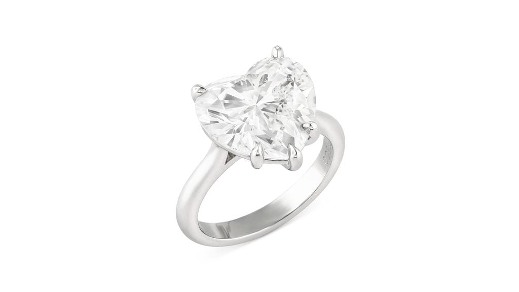 A heart brilliant-cut, 6.52-carat, D, VVS1, type IIa diamond is the star of this ring at Christie's image