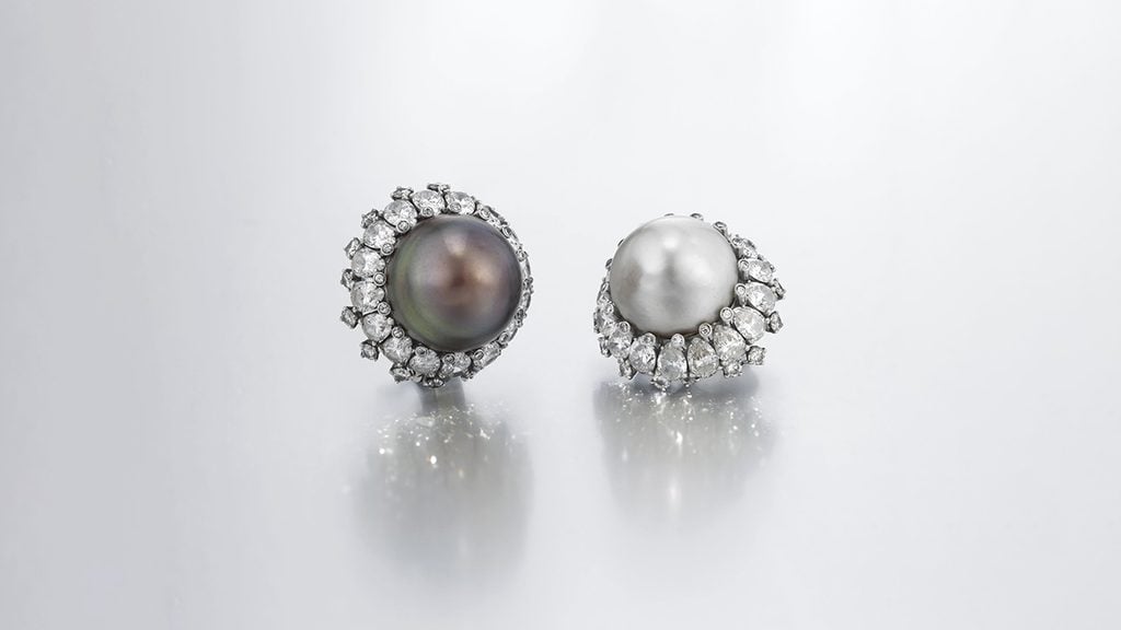 A pair of natural pearl and diamond earrings Van Cleef & Arpels designed in 1957 for the Duchess of Windsor, later owned by US fashion designer Calvin Klein at Christie's image