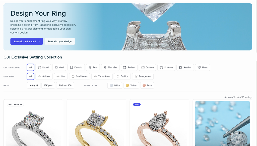 Ring builder on Rapaport Trade screenshot image